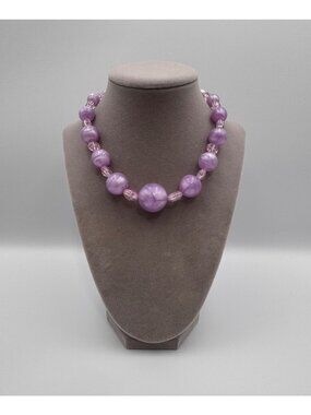 Vintage Coro Purple Lucite Graduated Bead Necklace Chunky Statement 14-16.5”
